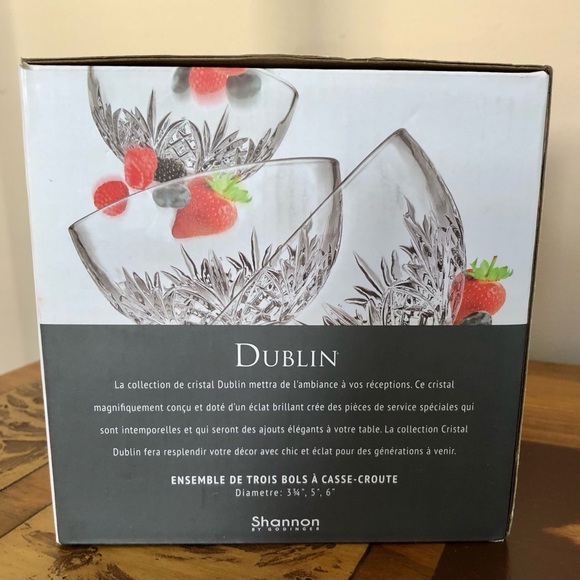 DUBLIN CRYSTAL BOWL SET  3 PIECES DIAMETER: 3 3/4, 5", 6", CRYSTAL COLLECTION - Picture 2 of 10